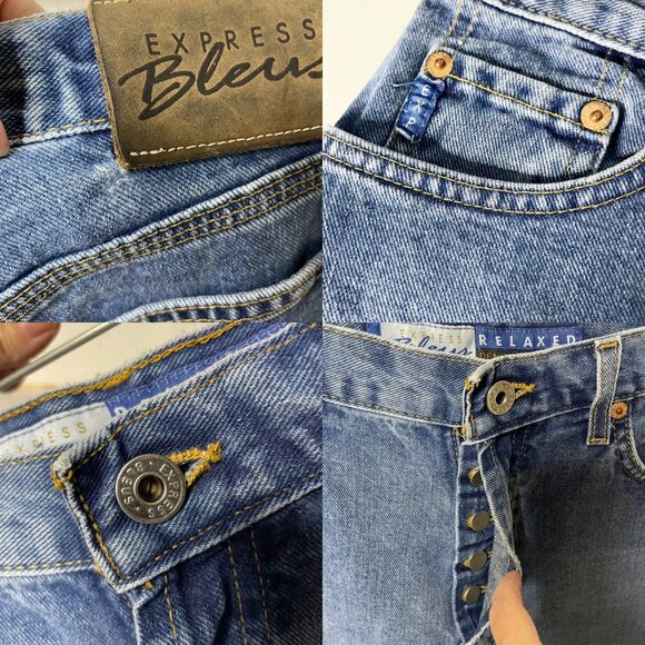 Vintage 90’s Express Bleus High Rise Button Fly Blue Denim Shorts Womens Size 29 - Picture 4 of 7